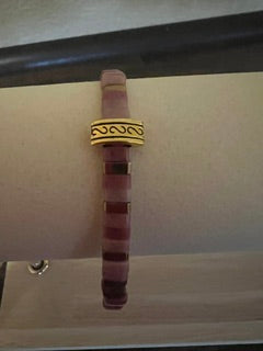 Stretch gemstone rhodochrosite and gold hermatite