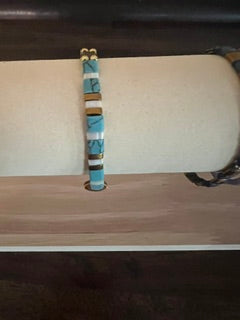 Stretch gemstone turquoise, tiger's eye and pearl ceylon