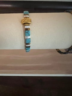 Stretch gemstone turquoise, tiger's eye and pearl ceylon